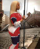 Letter Print Patchwork Hooded Two Piece Set LA-3068