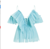 Sexy Mesh Ruffles Off Shoulder Crop Tops LS-0280