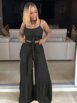 Solid Crop Tops And Wide Leg Pants 2 Piece Sets LS-0265
