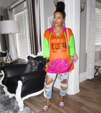 Color Block Hooded Thin Sunscreen Coat HM-6103