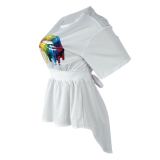Plus Size Lips Print Short Sleeve Backless High Low Tops QY-5121