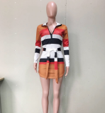 Sexy Striped Front Zipper Mini Dresses OD-8212