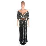 Sexy Striped V Neck Off Shoulder Wide Leg Pants Suit BS-1075
