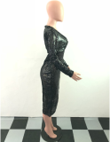 Sexy V Neck Sequin Irregular Party Dresses LA-3054