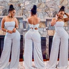 Polka Dot Print Spaghetti Strap Long Jumpsuits WSM-5076