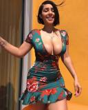 Floral Print Sexy Deep V Backless Mini Mermaid Dress BS-1021