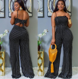 Polka Dot Print Spaghetti Strap Long Jumpsuits WSM-5076