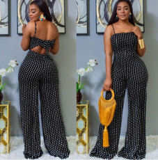 Polka Dot Print Spaghetti Strap Long Jumpsuits WSM-5076
