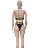 Golden Print Halter Bikini LSL-6152