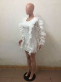 Long Sleeve Ruffles Bodycon Lace Dress LX-3081
