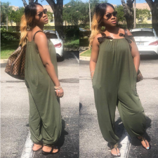 Plus Size Sexy Loose Bow Straps Pockets Jumpsuit OD-8169