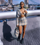 Plus Size Plaid Halter Bra+Short Coat+Mini Skirt 3 Piece Sets LSL-6184