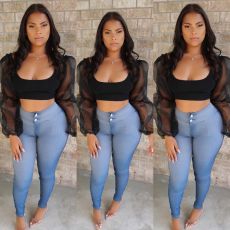 Sexy Mesh Patchwork Long Sleeve Crop Tops BS-1104