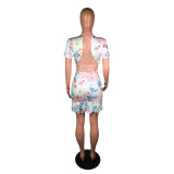 Floral Print Sexy Deep V Backless Mini Mermaid Dress BS-1021