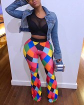Plus Size Colorful Plaid Print Long Pants WSM-5046