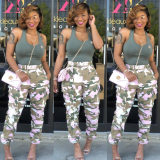 Camouflage Print Pocket Belted Long Pants LSL-6114