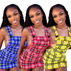 Plaid Print Backless Straps Mini Dresses HM-6105