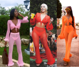 Chiffon Sexy 4 Pieces Set Crop Tops+Pants+Bra+Panty BN-9152