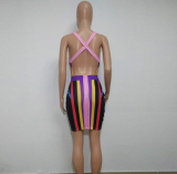 Colorful Striped Backless Bodycon Dress BN-9011
