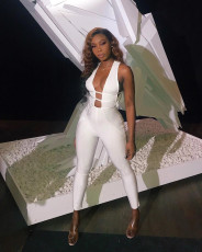 Sexy Deep V Sleeveless White Bandage Jumpsuit MK-2010
