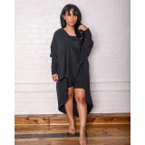 Solid High Low Long Sleeve Loose Midi Dresses ASL-6179