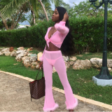 Chiffon Sexy 4 Pieces Set Crop Tops+Pants+Bra+Panty BN-9152