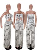 Polka Dot Print Strapless Bowknot Wide Leg Pants Set WSM-5093