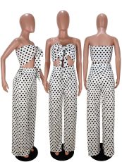 Polka Dot Print Strapless Bowknot Wide Leg Pants Set WSM-5093