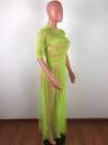 Sexy Mesh See Through Short Sleeve Long Dress OSM-4064