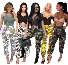 Camouflage Print Pocket Belted Long Pants LSL-6114