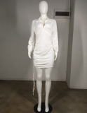 Solid Full Sleeve Turndown Collar Shirt Dress MK-1021