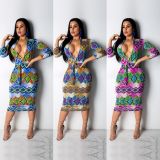 Sexy Snake Skin Print Bodycon Midi Dresses LA-3071