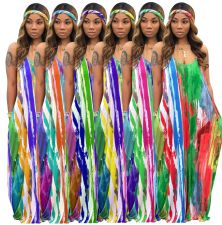 Sexy Printed Spaghetti Strap Loose Maxi Dresses SMR-9365