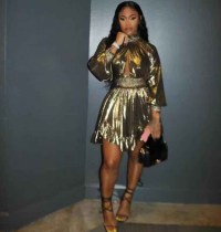 Gold Turtleneck Hollow Irregular Club Dress CQ-5131