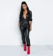 PU Leather Turndown Collar Pocket Jumpsuit ORY-5072