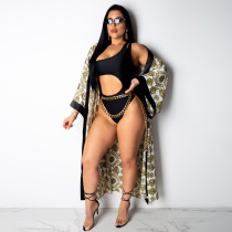 Two Piece Swimsuit Long Cloak+Bodysuit Beachwear BN-9156