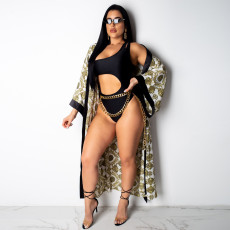 Two Piece Swimsuit Long Cloak+Bodysuit Beachwear BN-9156