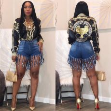 Plus Size Tassel Bodycon Jeans Shorts MOF-5067