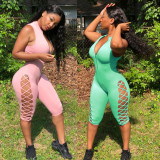 Sexy Hollow Out Sleeveless Zip Skinny Jumpsuits YH-5041