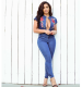 Embroidered Tight Denim Jumpsuit Large Size SMR-8933