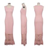 Sexy Patchwork Sleeveless Slim Floor Length Maxi Dresses SMR-9277