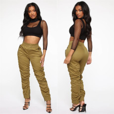 Solid Zipper Fold Casual Long Cargo Pants LSL-6291