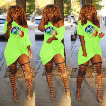 Lips Printed Short Sleeve Loose T Shirt Dresses MTY-6162