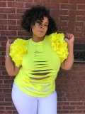 Solid Sleeveless Ruffles Sleeve Holes T Shirt LS-0267