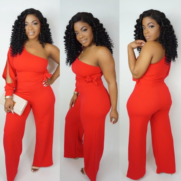 Sexy One Shoulder Hollow Out Jumpsuit OSM-6074