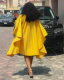Yellow Casual Loose Batwing Sleeve Mini Dresses NIK-037
