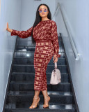 Plaid Print Blouse Top And Pants Two Piece Sets TK-6018
