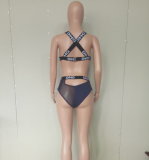 Letter Print Mesh Two Piece Swimsuit LSL-6130