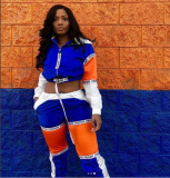 Letter Print Patchwork Hooded Two Piece Set LA-3068