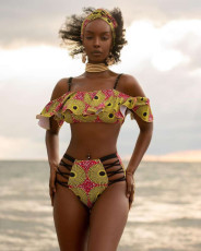 Sexy Printed Ruffles Bandage Swimsuit Bikini Set OD-8274